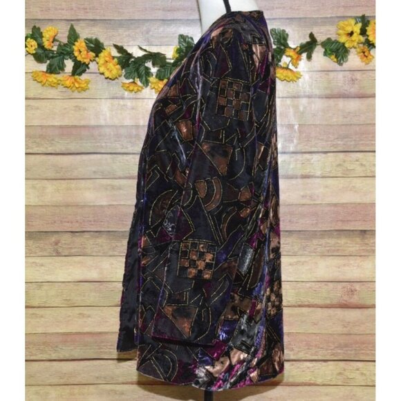 Vintage 80's Tres Paquette Velvet Blazer Jacket Mixed Print Size M Unique Retro - Picture 4 of 10